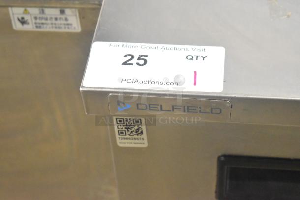 2019 Delfield 406P-STAR2 undercounter cooler, single door, on casters. 115V, 1 Phase. Delfield branding and auction tag visible.