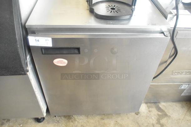 Delfield 406CA-DD1 commercial undercounter cooler, single door, stainless steel, on casters, 115V, 1 phase, minor wear.