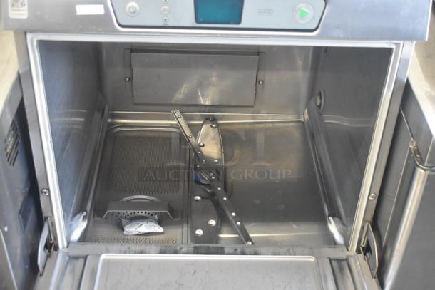 2019 Hobart LXER Commercial Undercounter Dishwasher, 120/208-240V, 1 Phase, stainless steel interior, open door view.