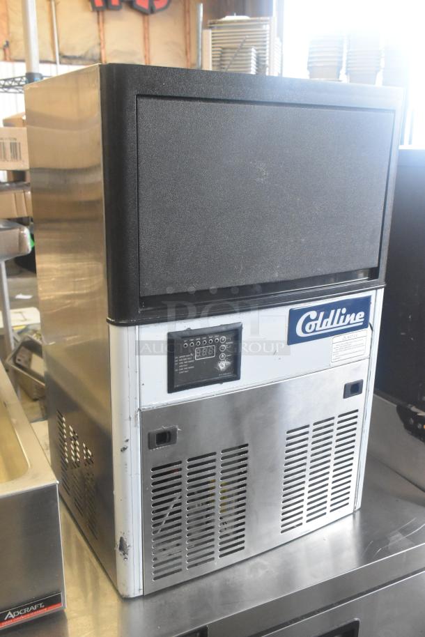 2023 Coldline ICE80-HA ice machine, commercial undercounter model, 115V, 1 phase, pristine condition, visible control panel.