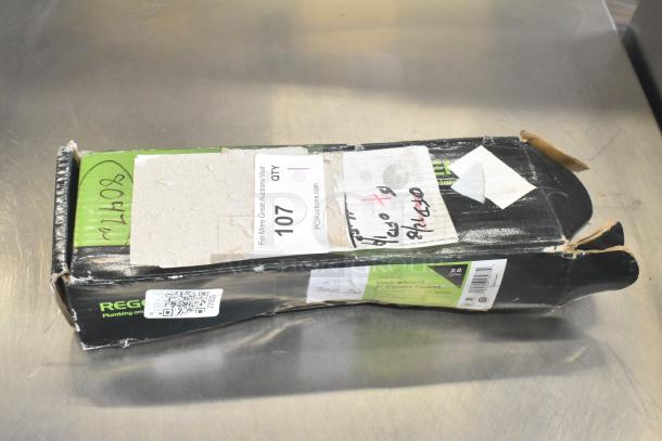 Brand new Regency 600FW84G wall mount faucet in original damaged box, 3.5" swivel gooseneck spout, 8" centers noted.