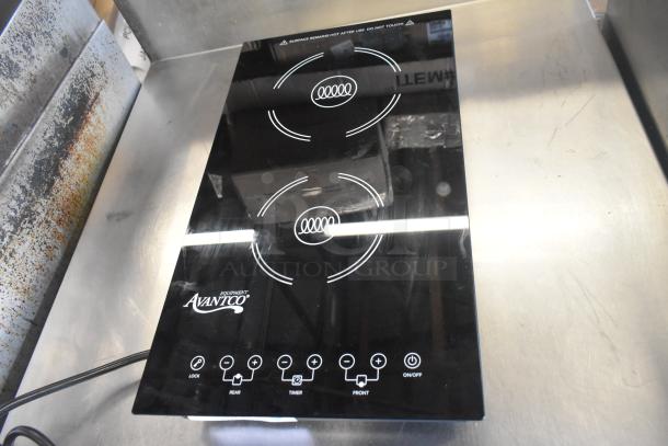 Avantco 177ID18DB Double Induction Range, drop-in/countertop, 208-240V, 1 phase, black glass surface, control panel visible.