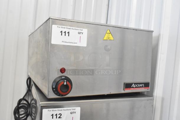 Adcraft FW-1500W/C Commercial Food Warmer, stainless steel, adjustable dial, 120V, used condition, auction tag visible.