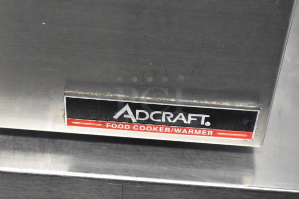 Adcraft FW-1500W/C commercial food warmer, stainless steel, 120V, 1 phase. Brand label "Adcraft Food Cooker/Warmer" visible.