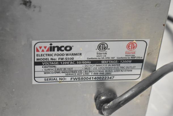 Adcraft FW-S500 Commercial Food Warmer, 120 volts, with label indicating model and safety instructions.