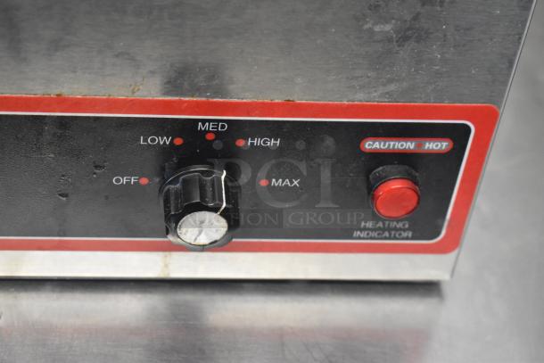 Adcraft FW-S500 countertop food warmer, controls for temperature settings, heating indicator, sturdy metal body, 120 Volts.