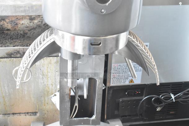 Brand new Avantco MX40H dough mixer with bowl, guard, paddle, whisk, and hook. Commercial-grade, minor scratches visible.