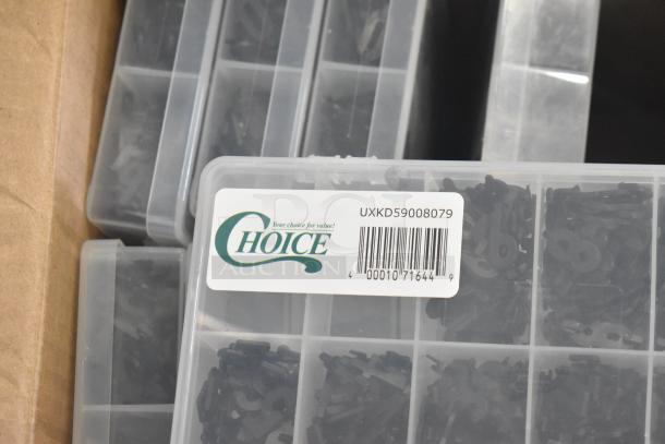 Brand new Choice UXKD59008079 letters and 512XKD590B numbers, black plastic deli tag inserts, with plastic case.