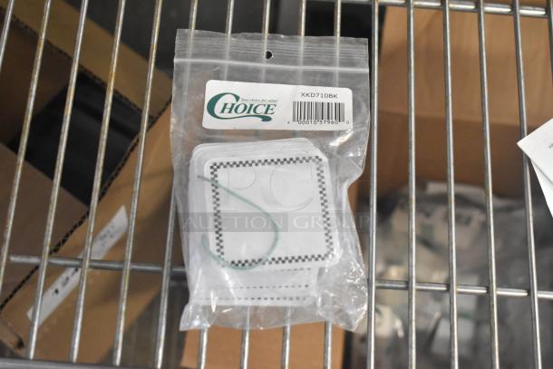 BRAND NEW SCRATCH AND DENT Lot: 512XKD710BK Square Write-On Deli Tags, black checkered border, 25-pack in sealed bag.