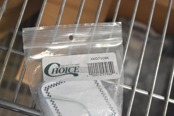 Lot of brand new deli tags in package, including Square Write-On Deli Tag with black checkered border. Model: 512XKD710BK.