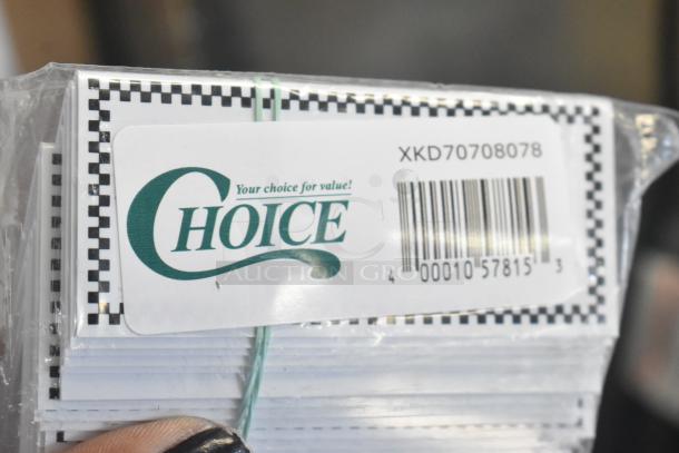 Pack of 25 BRAND NEW SCRATCH AND DENT 512XKD707BK rectangular deli tent signs, write-on surface, black checkered border.