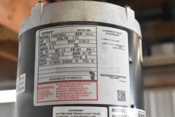 BRAND NEW SCRATCH AND DENT! Bar Maid A-200 Bar Glass Washer, 115V, label shows model S48B35B04, 1/3 HP, 1725 RPM.