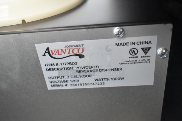 Avantco 177PBD3 Powdered Cappuccino/Hot Chocolate Machine, 3 hoppers, 120V, 1800W, scratch and dent, new condition.