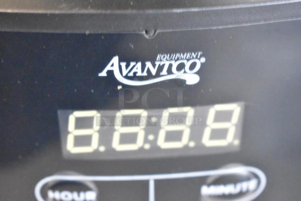 Avantco 177RCSB90 90 Cup Digital Rice Cooker, brand logo on display, new condition with minor cosmetic scratches.