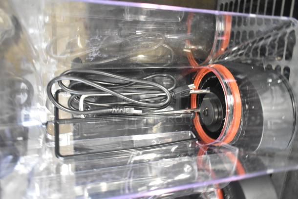 Brand new Narvon 378RBD5G3 triple 5-gallon bowl refrigerated beverage dispenser, 115V, 1 phase. Visible scratch and dent.