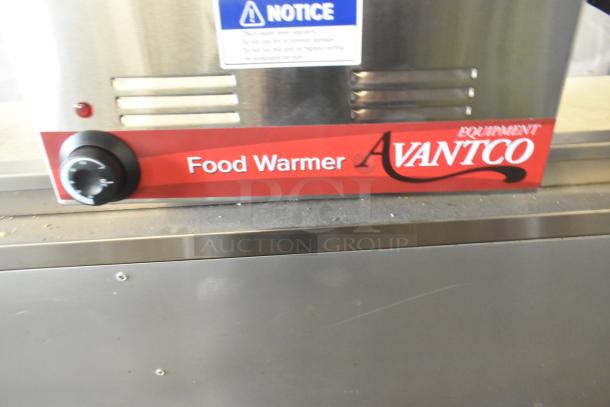 Brand new 2025 Avantco 177W50 countertop food warmer, 120V, 1-phase, with minor scratches. Features adjustable temperature dial.