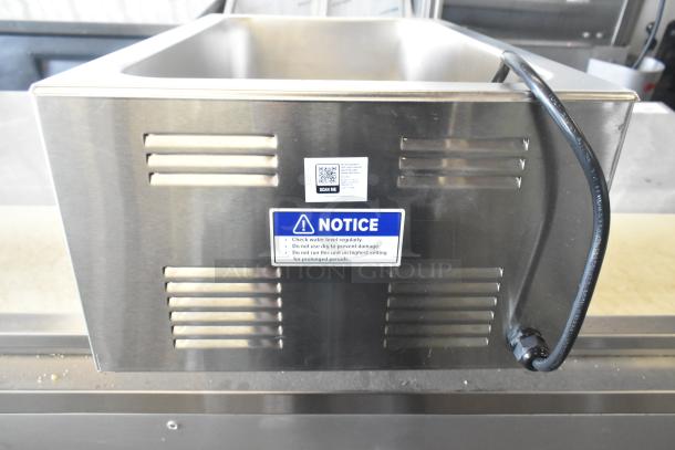 Avantco 177W50 countertop food warmer, 2025 model, scratch and dent, 120V, 1 phase, stainless steel, with caution label.
