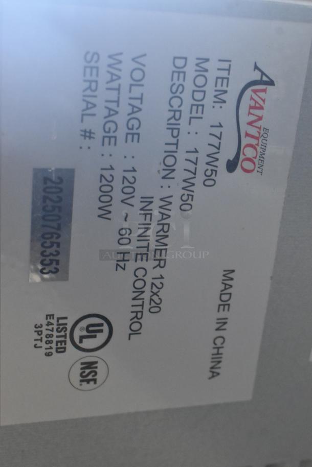 Brand new Avantco 177W50 Countertop Food Warmer with scratches. 120V, 1 phase, 1200W. UL and NSF listed. Serial #20250765353.