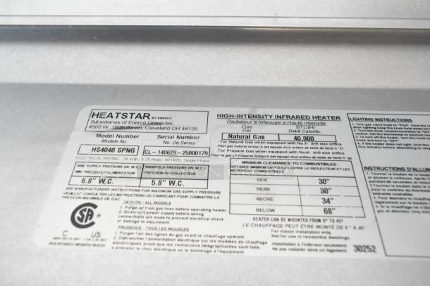 BRAND NEW Heatstar 4000 Series High-Intensity Overhead Heater, 40,000 BTU, Model HS4040 SPNG, scratch and dent, natural gas.