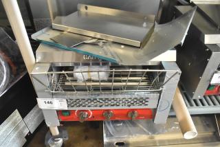 Brand new Avantco 184T3600B conveyor toaster, 14.5" wide, 3" opening, 3600W. Slight scratches and dents visible. Model label present.