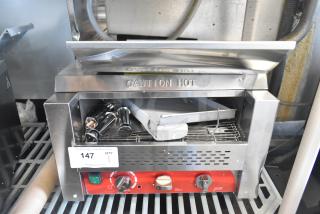 Brand new Avantco 184T3600D 14.5" conveyor toaster, 3600W, 1200 slices/hr, 3" opening, 240V, scratch and dent condition.