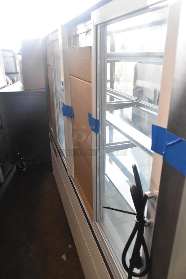 BRAND NEW Avantco 193BCFD72W white bakery display case, LED lighting, on commercial casters, 110-120V, 1 Phase.