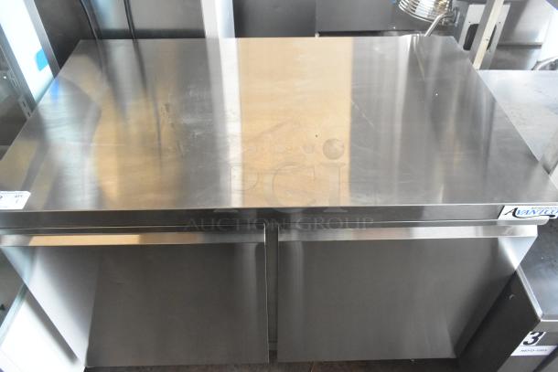 Avantco 178SSUC48RHC commercial 2-door work top cooler on casters, stainless steel finish, 115V, 1 phase.