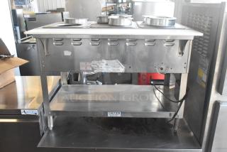 Duke WB303 M Aerohot commercial 3 bay steam table, stainless steel, 115 volts, 1 phase, with visible caution label.
