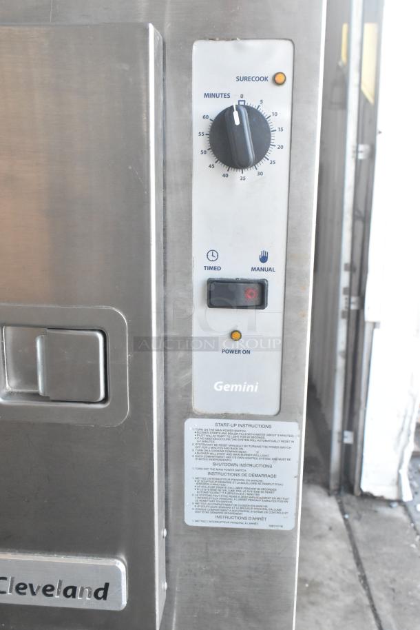 2016 Cleveland 24CGA10.2 steam cabinet, natural gas, 2 deck, 72,000 BTU, Gemini controls, start-up instructions visible.