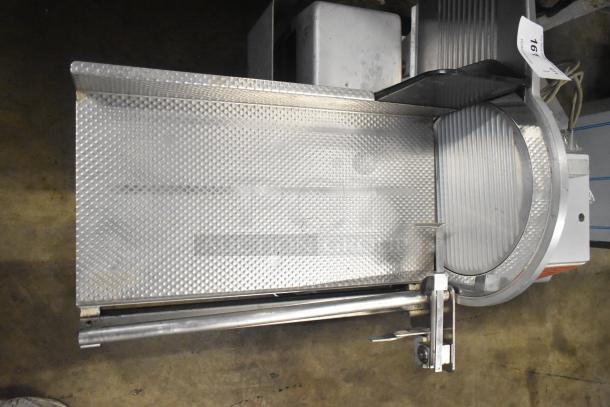 Bizerba Commercial Countertop Meat Slicer Stacker, 115 Volts, 1 Phase, stainless steel, used condition.