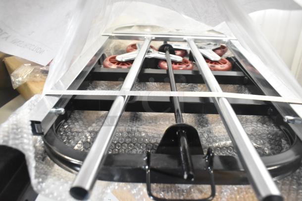 Brand new cart, minor scratches and dents, with bubble wrap packaging. Features metal frame and red casters.