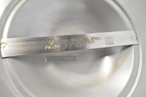 Box of Vigor full-size steam table pan covers 24711SLD, solid stainless steel, branded, NSF certified, new condition.