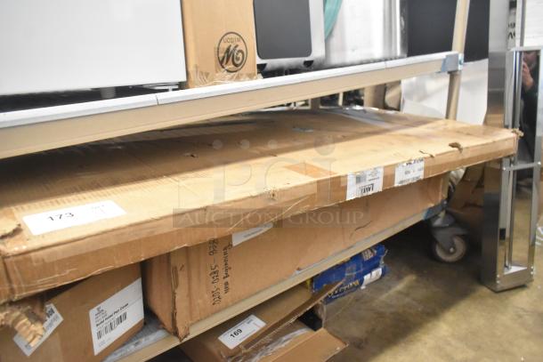 Brand new Lavex 257UB2448SF steel shelf for 24"x48" utility carts, in original packaging with minor box damage.