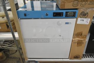 Brand new Summit ACR161WNSF456 medical refrigerator, 1.58 cu. ft., white/blue, EQTemp with temperature monitoring, minor scratches.