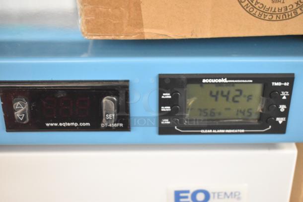 Summit ACR161W compact medical refrigerator control panel, showing temperature settings and EQTemp branding.