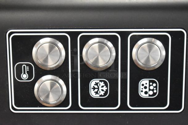 Stainless steel control panel of the 2024 Elkay DSBSH130UVPC water dispenser, showing hot, chilled, and sparkling options.