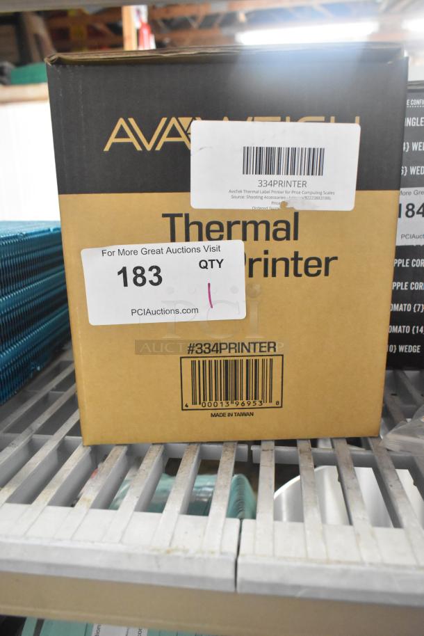 Brand new AvaWeigh 334PRINTER AvaTek Thermal Label Printer box, #334PRINTER, made in Taiwan, for price computing scales.