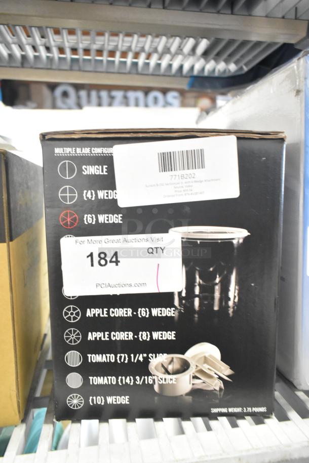 Brand new Sunkist B-202 Sectionizer Jr. 771B202 with 6-wedge attachment in original box, displays model number and configuration options.