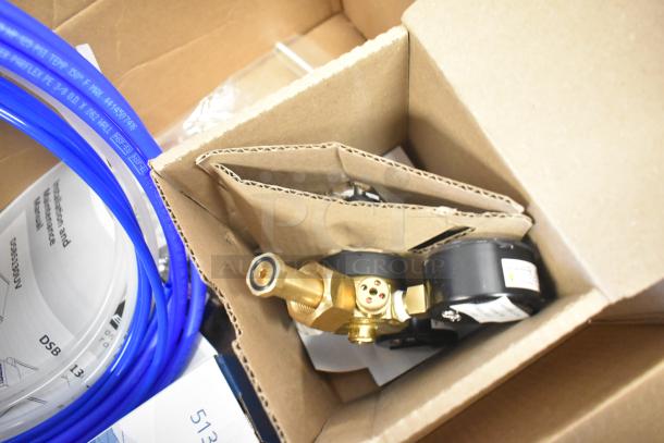 Brand new Zurn Elkay DSBSH130UVPC water dispenser components in original packaging. Includes blue tubing and brass fittings.