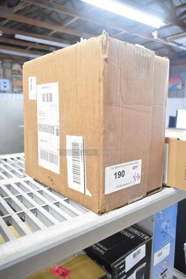 Cardboard box labeled "Lot 190, Qty X5" containing one scratch and dent MainStreet Equipment 82920188 tag holder set.