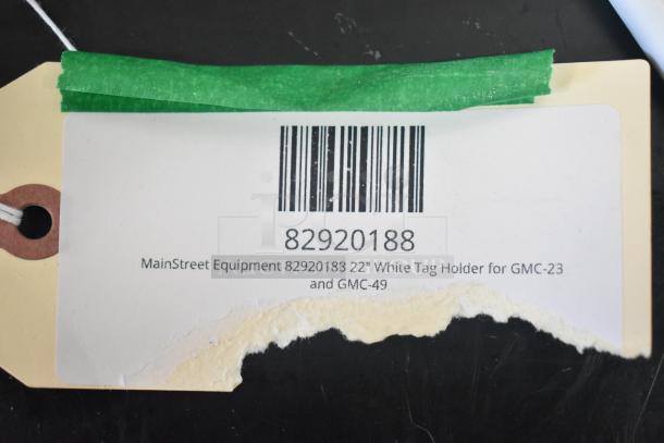MainStreet Equipment 82920188 22" White Tag Holder with barcode, suitable for GMC-23 and GMC-49 models.
