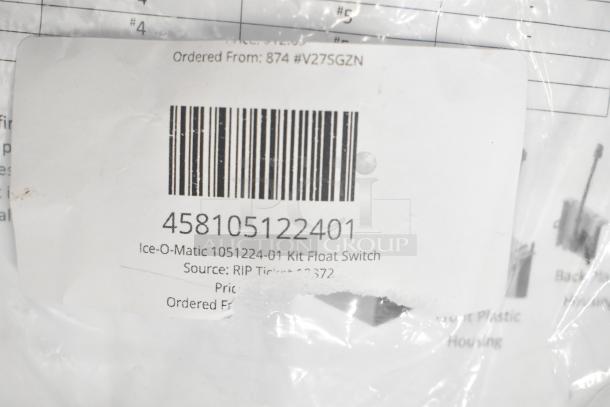 Barcode label on Ice-O-Matic 1051224-01 Kit Float Switch, part of a new scratch and dent auction lot.