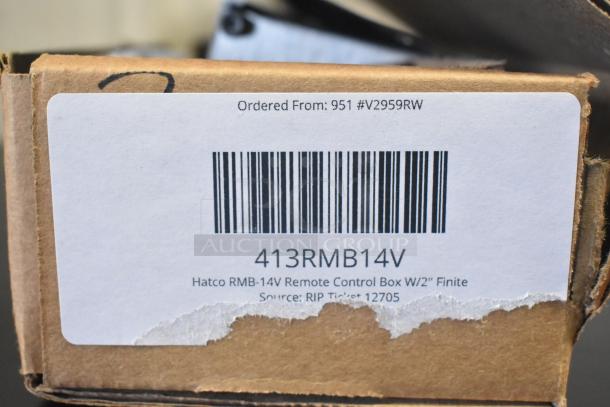 Brand new Hatco RMB-14V Remote Control Box in original packaging, minor box damage visible, model 413RMB14V.