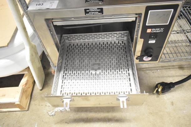 Brand new QNC GFII ventless greaseless fryer, electric, 208/240V, 1-phase, with open tray and labeling.