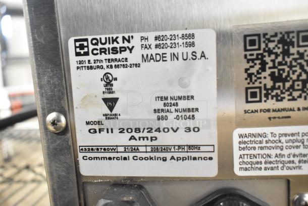 BRAND NEW QNC GFII Commercial Ventless Fryer, 208/240V, Serial #980-01045, Electric, Made in USA.