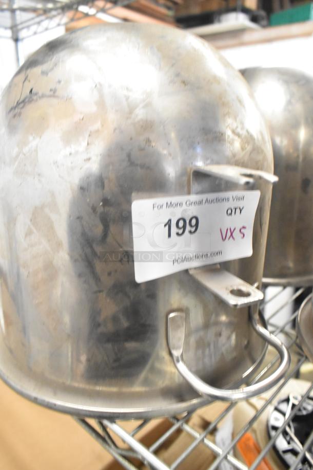 Set of 3 metal mixing bowls with handles and 2 paddle attachments. Includes label marked "199" and "VX S".