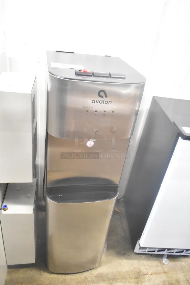 Avalon A23 floor-style water dispenser, stainless steel finish, 115V, 1-phase. Features hot and cold options, self-cleaning.