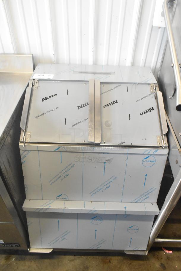 Brand new ServIt 423TCW46 chip warmer, 46 gallon, first-in first-out, 120V, minor scratches, protective covering visible.