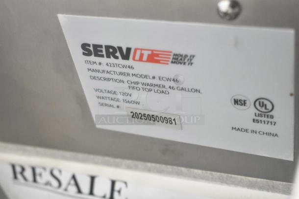 Brand new ServIt 423TCW46 chip warmer, 46-gallon, 120V, 1 phase. Scratch and dent condition. NSF and UL listed.