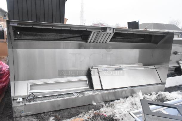 11' Ventroguard FAC-2 commercial return air grease hood, stainless steel, well-maintained. Model and specifications visible.